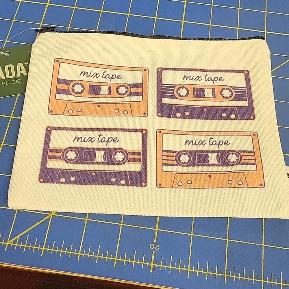 AOA Studio Cream Canvas Pouch 8' x 6.5' New Mixed Tapes 1980s NEW